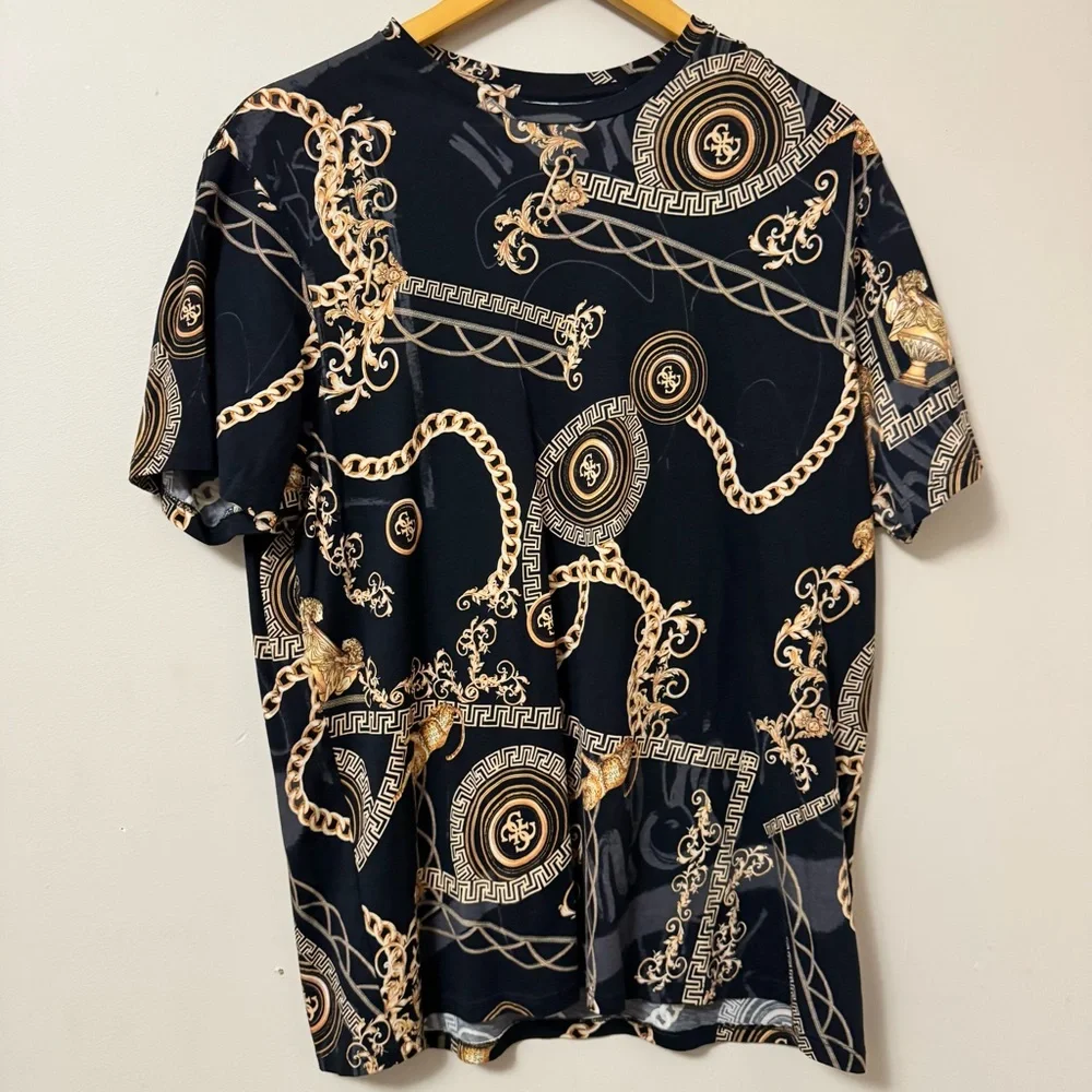 Guesseco(XL) men’s slim fit black gold chain cotton tee shirt - Picture 2 of 5